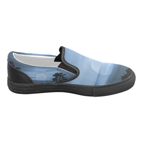 Moonscape Silhouette Ilustration Men's Slip-on Canvas Shoes (Model 019)