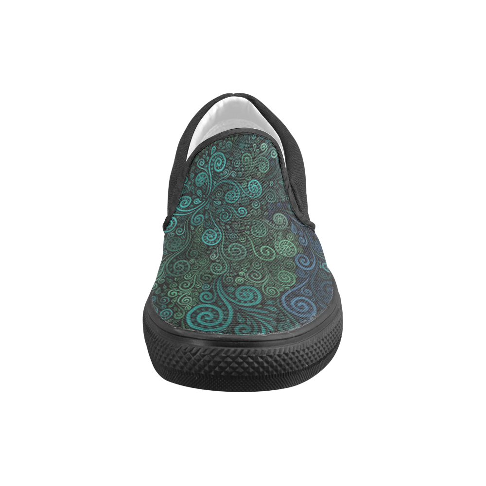 Turquoise 3D Rose Men's Unusual Slip-on Canvas Shoes (Model 019)