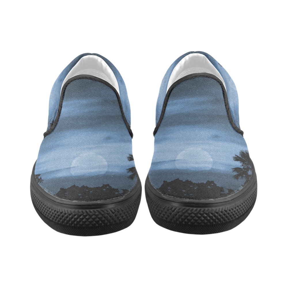 Moonscape Silhouette Ilustration Men's Unusual Slip-on Canvas Shoes (Model 019)