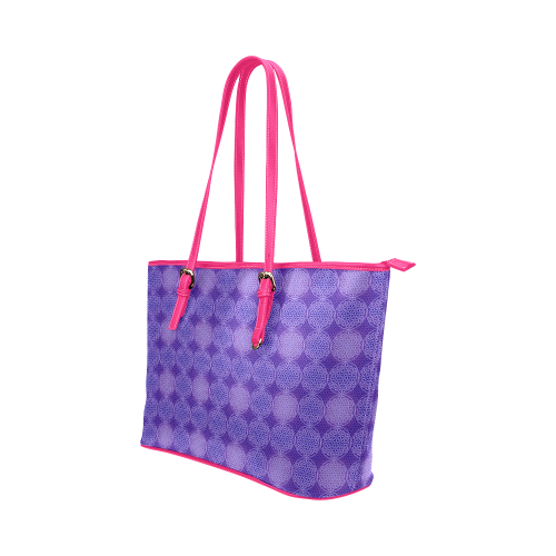 FLOWER OF LIFE stamp pattern purple violet Leather Tote Bag/Large (Model 1651)