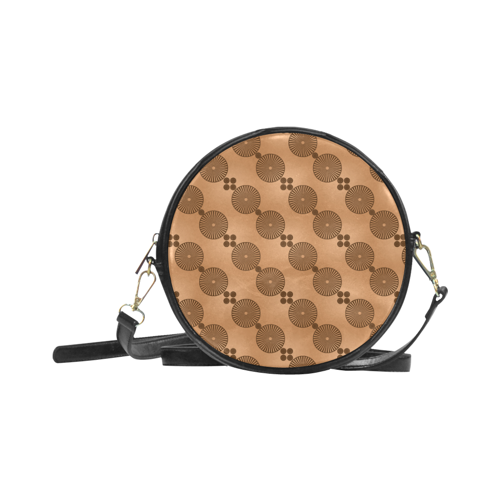 Brown Chocolate Wheels Pattern Round Sling Bag (Model 1647)
