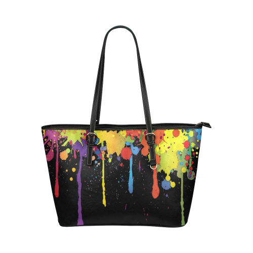 Crazy multicolored running SPLASHES Leather Tote Bag/Small (Model 1651)