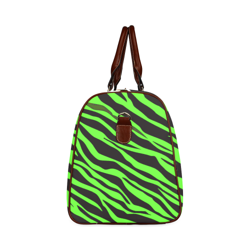 Neon Green Zebra Stripes Waterproof Travel Bag/Small (Model 1639)