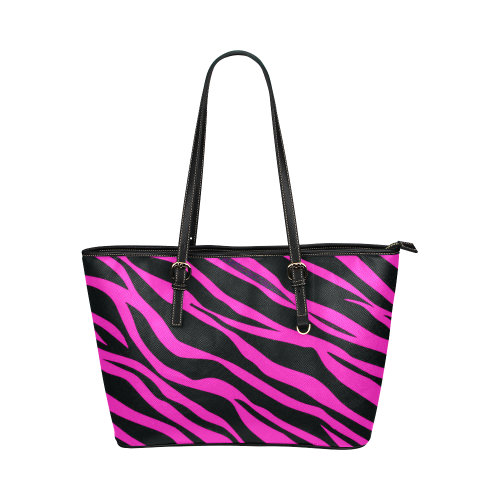 Hot Pink Zebra Stripes Leather Tote Bag/Large (Model 1651)