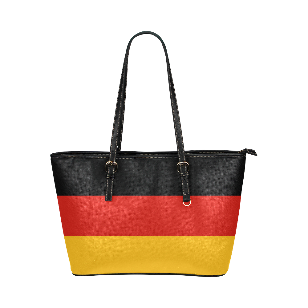 German Flag Colored Stripes Leather Tote Bag/Small (Model 1651)