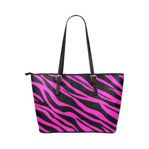 Hot Pink Zebra Stripes Leather Tote Bag/Large (Model 1651)