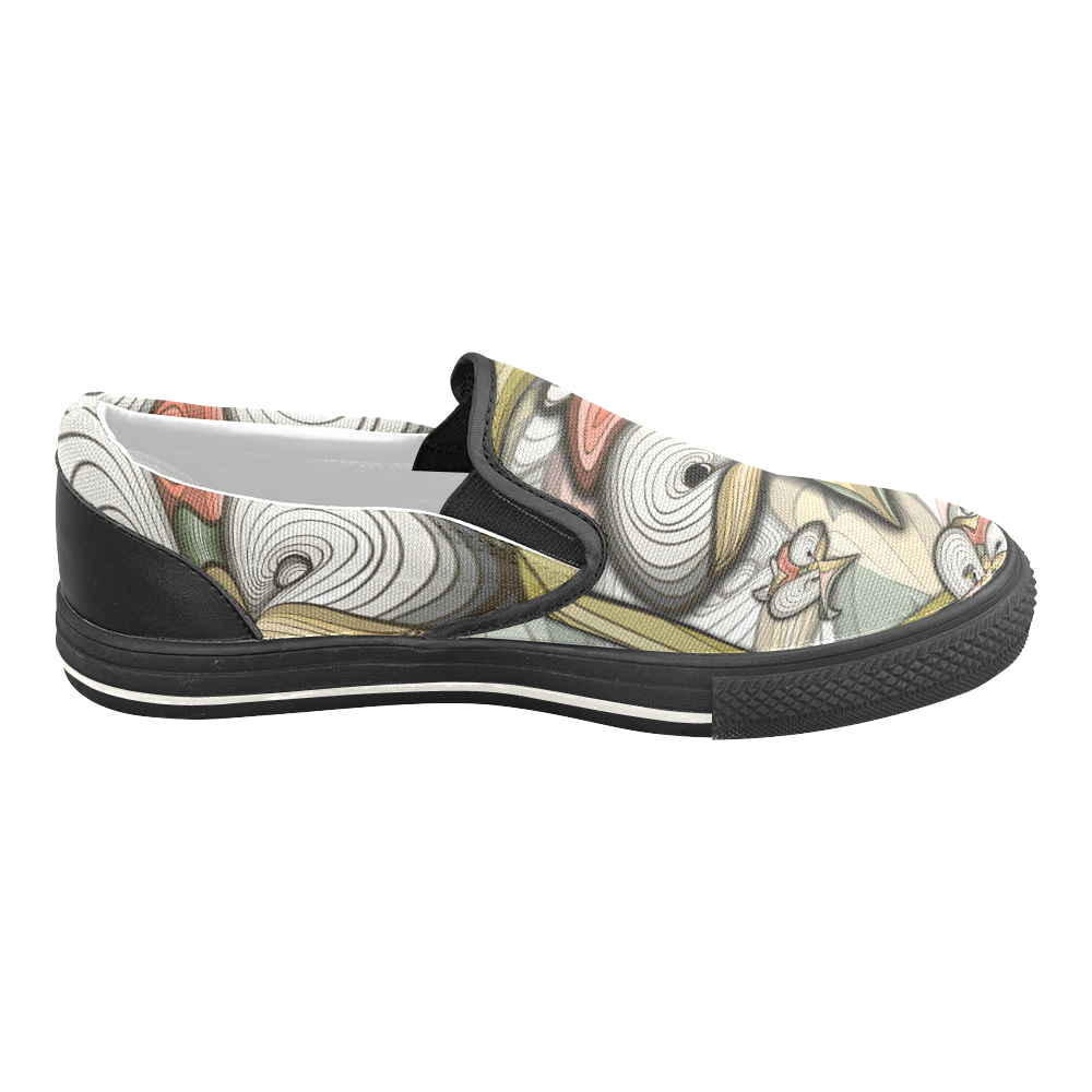 Abstract flowers Women's Unusual Slip-on Canvas Shoes (Model 019)