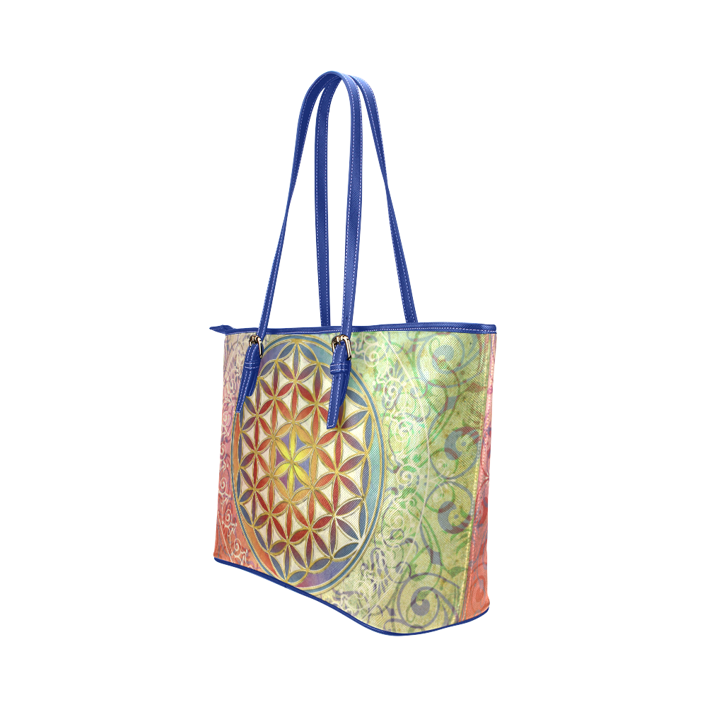 FLOWER OF LIFE vintage ornaments green red Leather Tote Bag/Small (Model 1651)