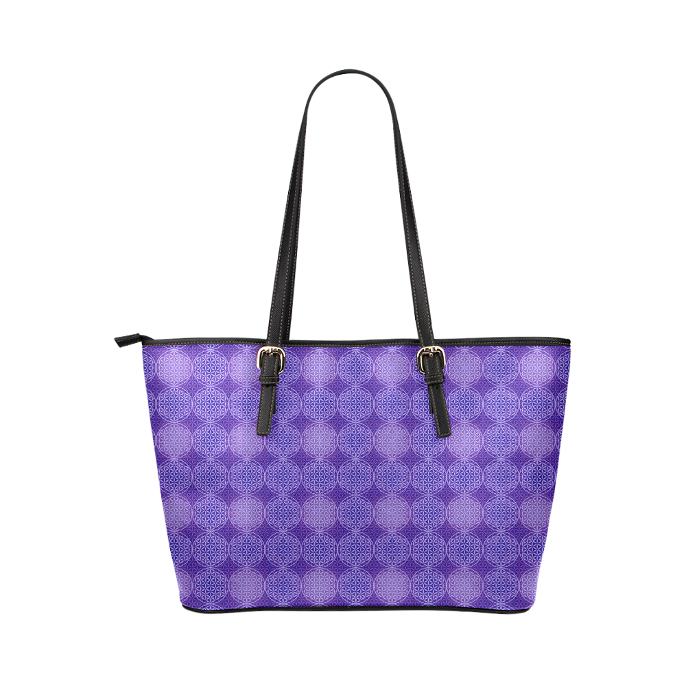 FLOWER OF LIFE stamp pattern purple violet Leather Tote Bag/Small (Model 1651)