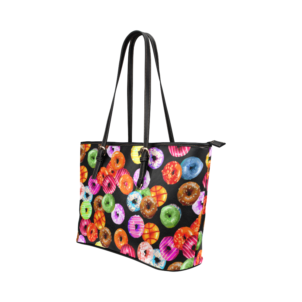 Colorful Yummy DONUTS pattern Leather Tote Bag/Small (Model 1651)