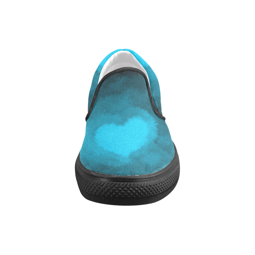 Blue Fluffy Heart Men's Slip-on Canvas Shoes (Model 019)