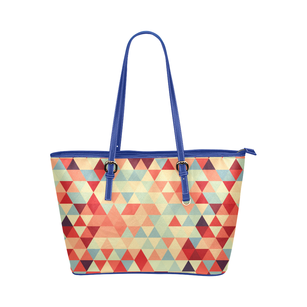 Modern Hipster TRINAGLES pattern red blue beige Leather Tote Bag/Small (Model 1651)