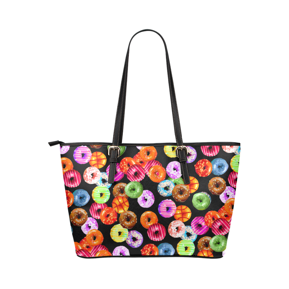 Colorful Yummy DONUTS pattern Leather Tote Bag/Small (Model 1651)