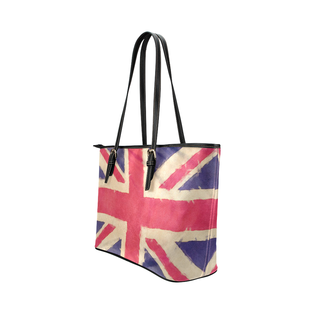 British UNION JACK flag grunge style Leather Tote Bag/Small (Model 1651)