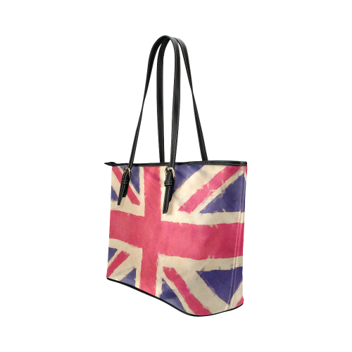 British UNION JACK flag grunge style Leather Tote Bag/Small (Model 1651)