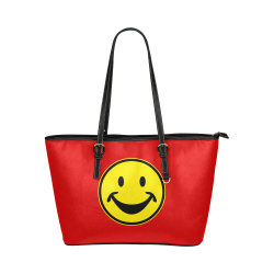 Funny yellow SMILEY for happy people Leather Tote Bag/Small (Model 1651)