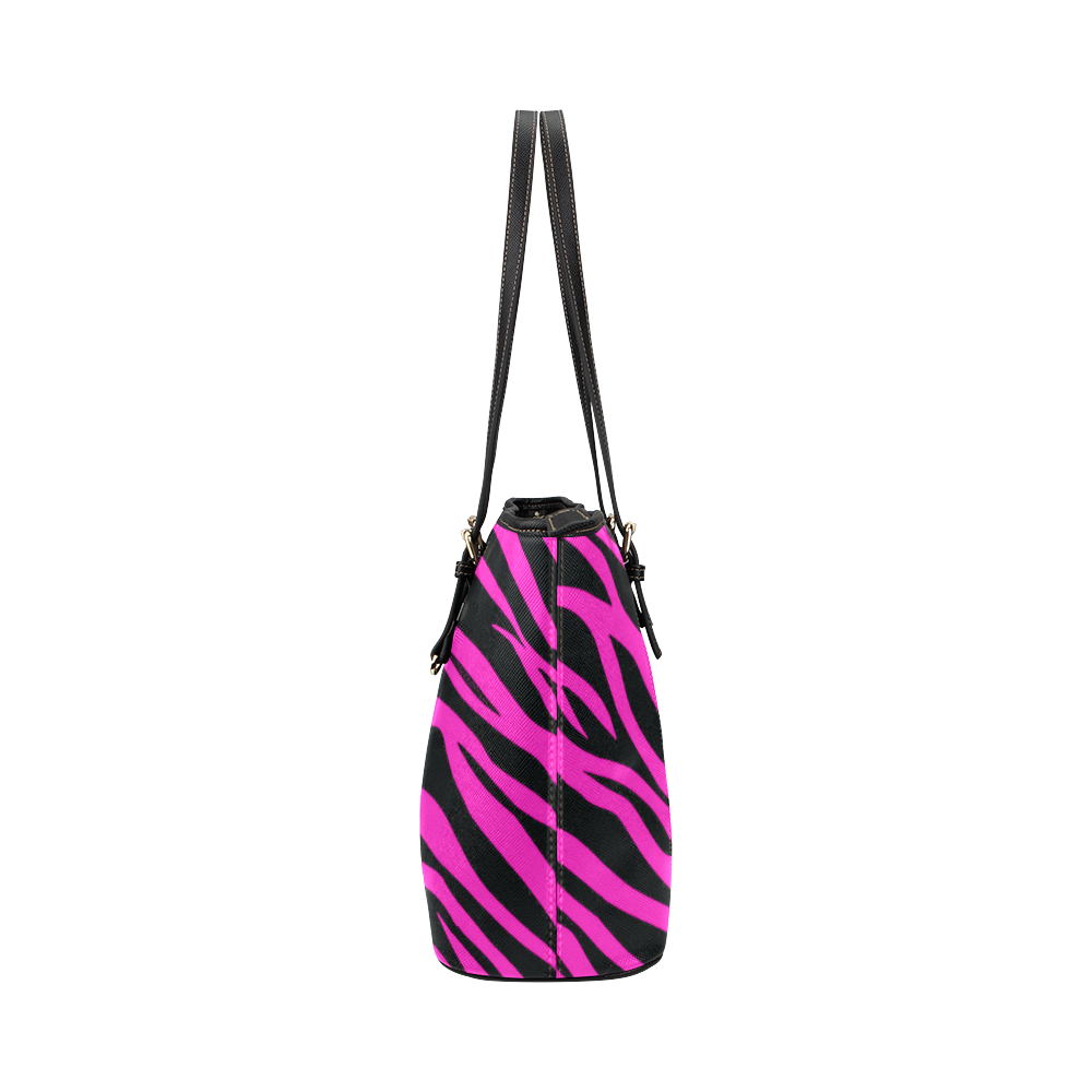 Hot Pink Zebra Stripes Leather Tote Bag/Small (Model 1651)