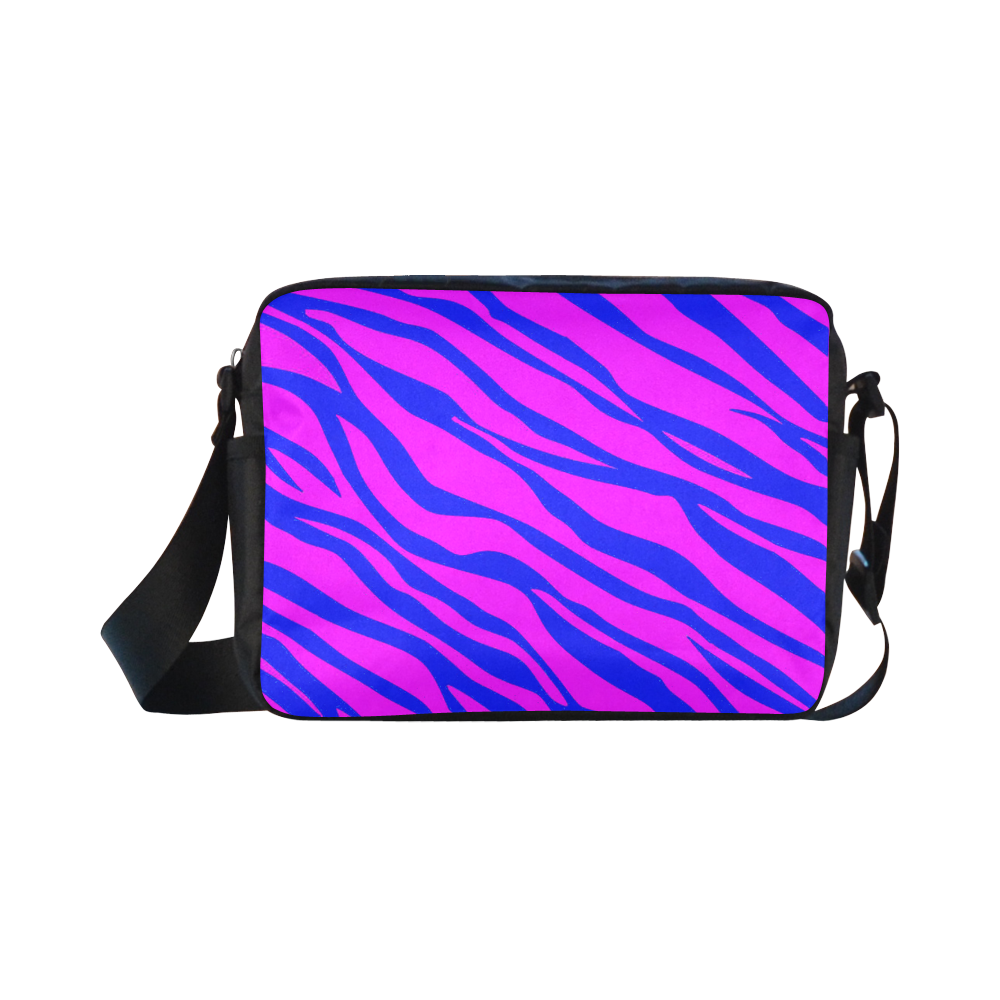 Hot Pink Blue Zebra Stripes Classic Cross-body Nylon Bags (Model 1632)