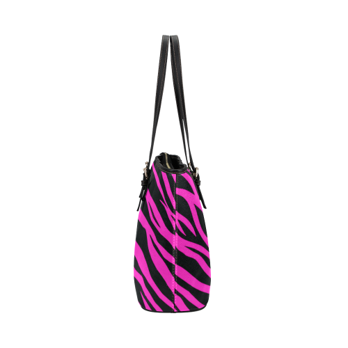 Hot Pink Zebra Stripes Leather Tote Bag/Small (Model 1651)