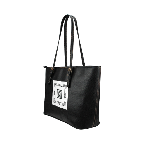 Solid Squares Frame Mosaic Black & White Leather Tote Bag/Small (Model 1651)
