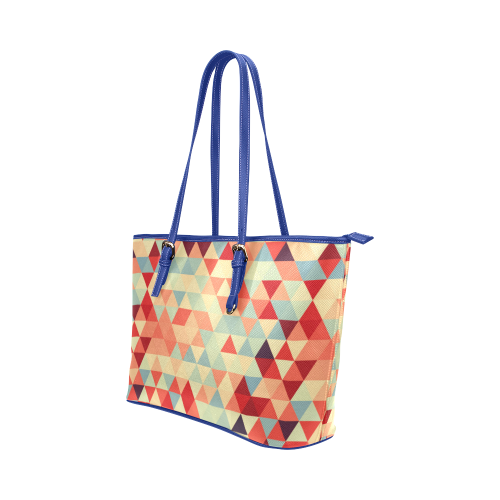 Modern Hipster TRINAGLES pattern red blue beige Leather Tote Bag/Small (Model 1651)