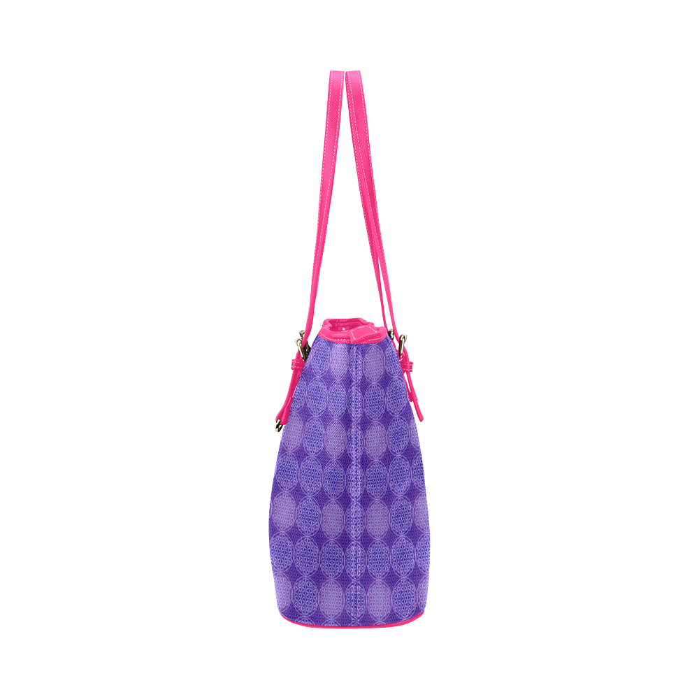 FLOWER OF LIFE stamp pattern purple violet Leather Tote Bag/Large (Model 1651)