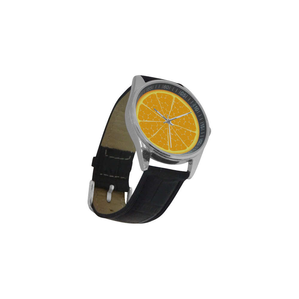 orange Men's Casual Leather Strap Watch(Model 211)
