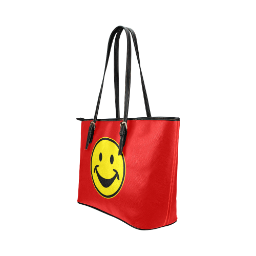 Funny yellow SMILEY for happy people Leather Tote Bag/Small (Model 1651)