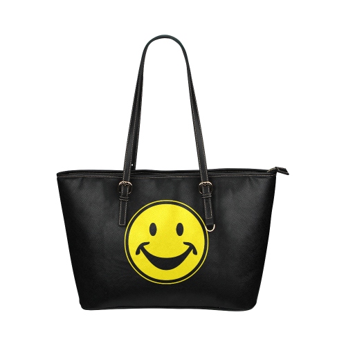 Funny yellow SMILEY for happy people Leather Tote Bag/Large (Model 1651)