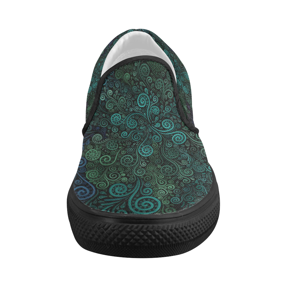 Turquoise 3D Rose Women's Slip-on Canvas Shoes (Model 019)