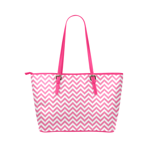 HIPSTER zigzag chevron pattern white Leather Tote Bag/Large (Model 1651)