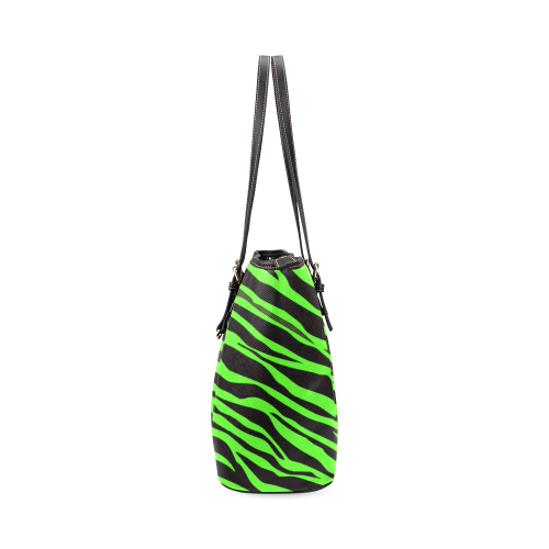 Neon Green Zebra Stripes Leather Tote Bag/Small (Model 1640)