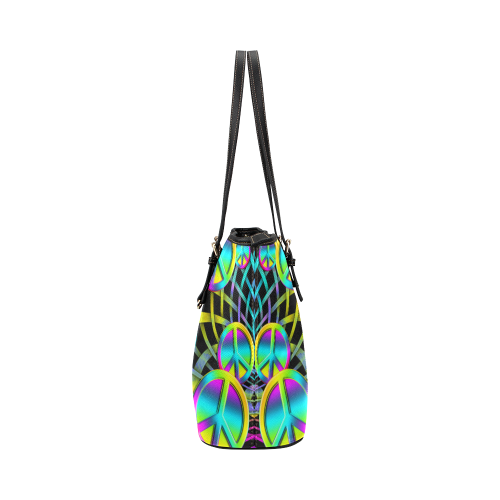Neon Colorful PEACE pattern Leather Tote Bag/Large (Model 1651)