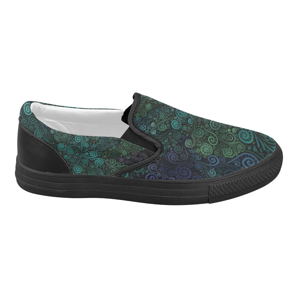 Turquoise 3D Rose Women's Slip-on Canvas Shoes (Model 019)