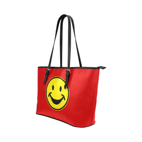 Funny yellow SMILEY for happy people Leather Tote Bag/Small (Model 1651)