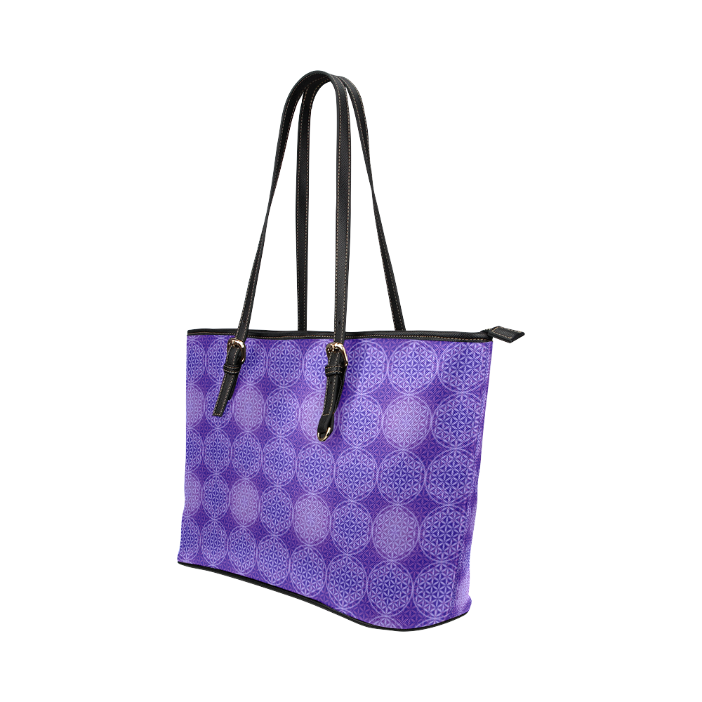 FLOWER OF LIFE stamp pattern purple violet Leather Tote Bag/Small (Model 1651)