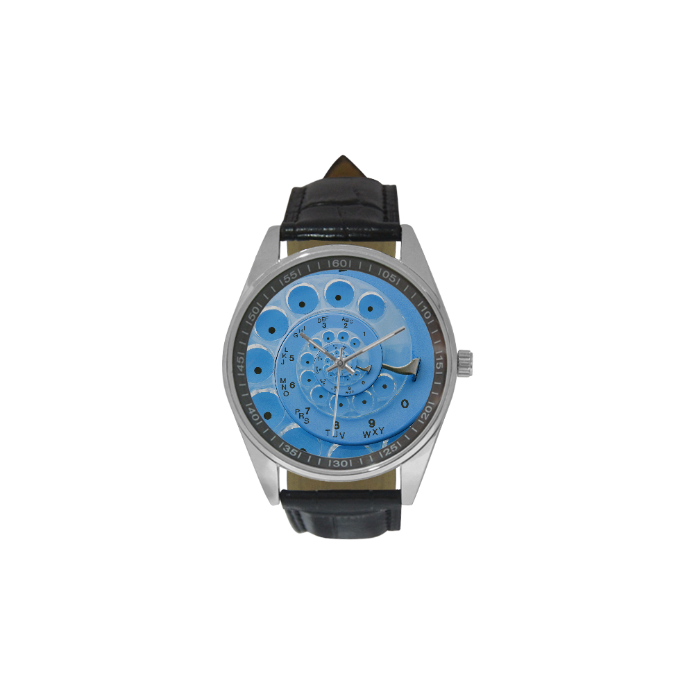 Retro Vintage Blue Rotary Dial Spiral Droste Men's Casual Leather Strap Watch(Model 211)
