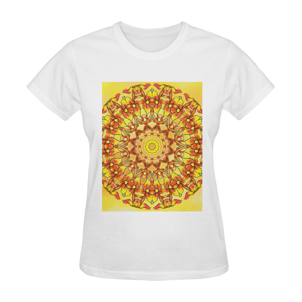 Orange Yellow Sunflower Mandala Red Zendoodle Sunny Women's T-shirt (Model T05)