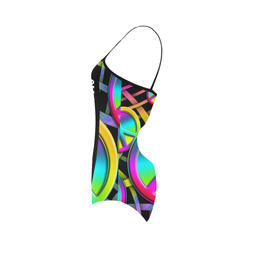 Neon colored Peace + Message: ALL YOU NEED IS LOVE Strap Swimsuit ( Model S05)