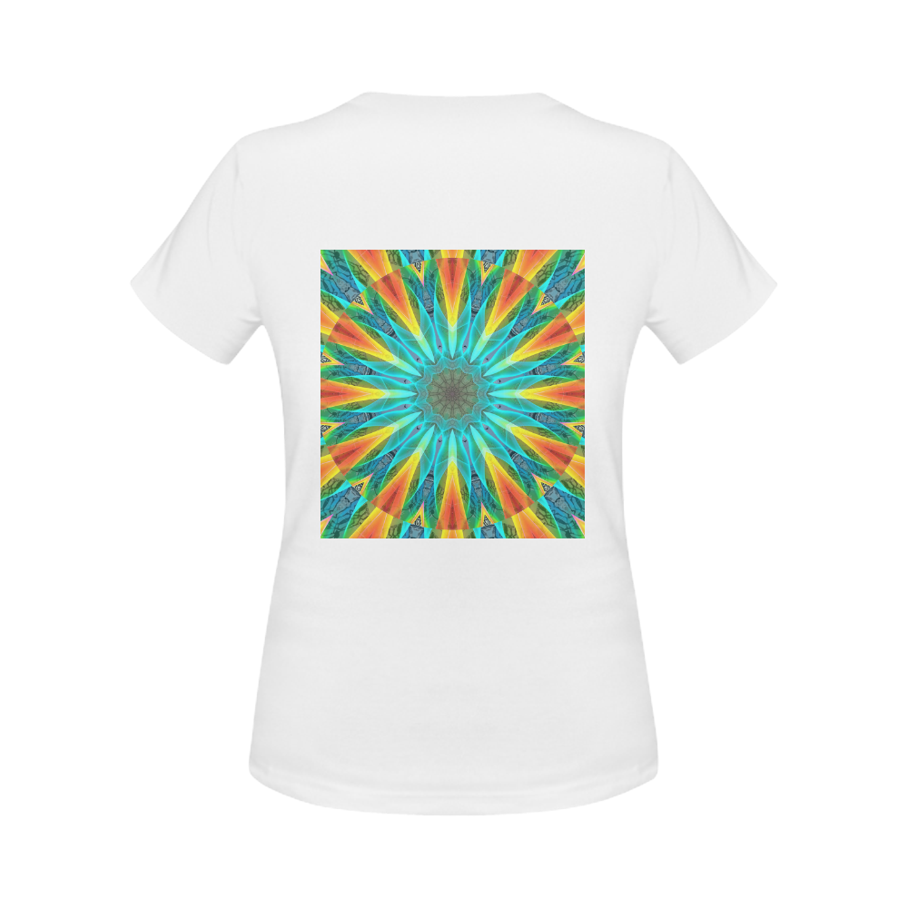 Aqua Gold Joy to the World Flowers, Zen Rainbow Women's Classic T-Shirt (Model T17）