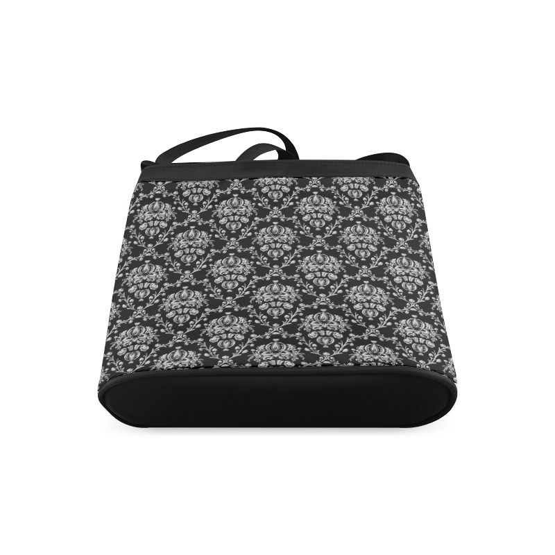 Elegant Black and Silver Damask Crossbody Bags (Model 1613)