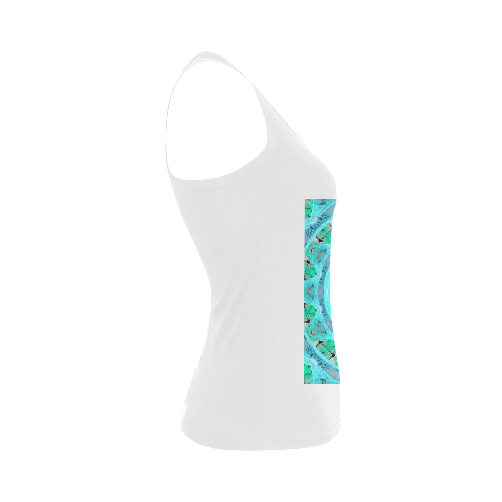 Teal Cyan Ocean Abstract Modern Lace Lattice Women's Shoulder-Free Tank Top (Model T35)