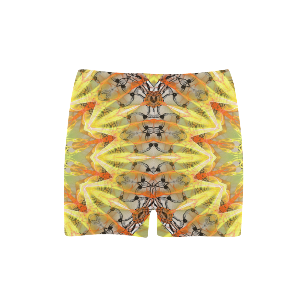 Golden Feathers Orange Flames Abstract Lattice Briseis Skinny Shorts (Model L04)