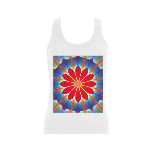 Blue Ice Flowers Red Abstract Modern Petals Zen Women's Shoulder-Free Tank Top (Model T35)