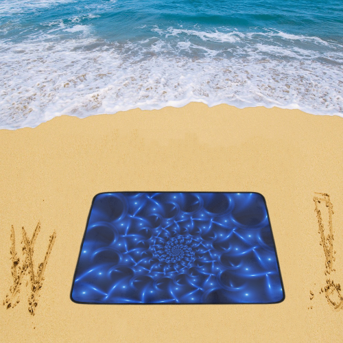 Glossy Blue Spiral Fractal Beach Mat 78"x 60"