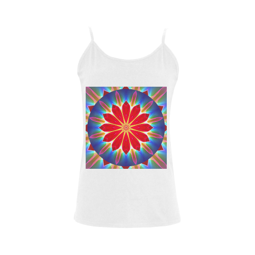 Blue Ice Flowers Red Abstract Modern Petals Zen Women's Spaghetti Top (USA Size) (Model T34)