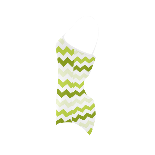 Green Lemon White Zig Zag Pattern modern Chevron Strap Swimsuit ( Model S05)
