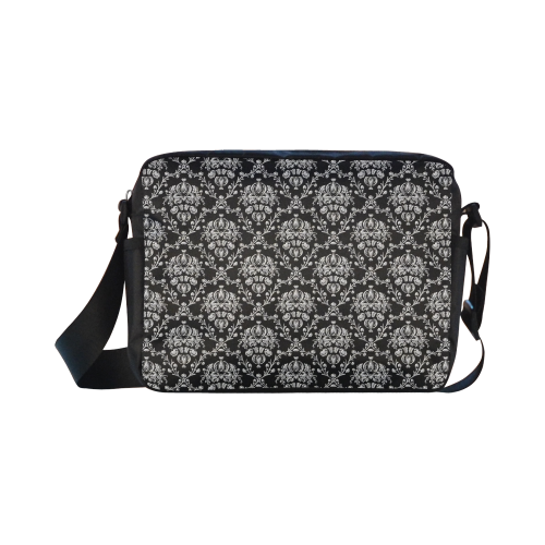Black and Silver Damask Classic Cross-body Nylon Bags (Model 1632)