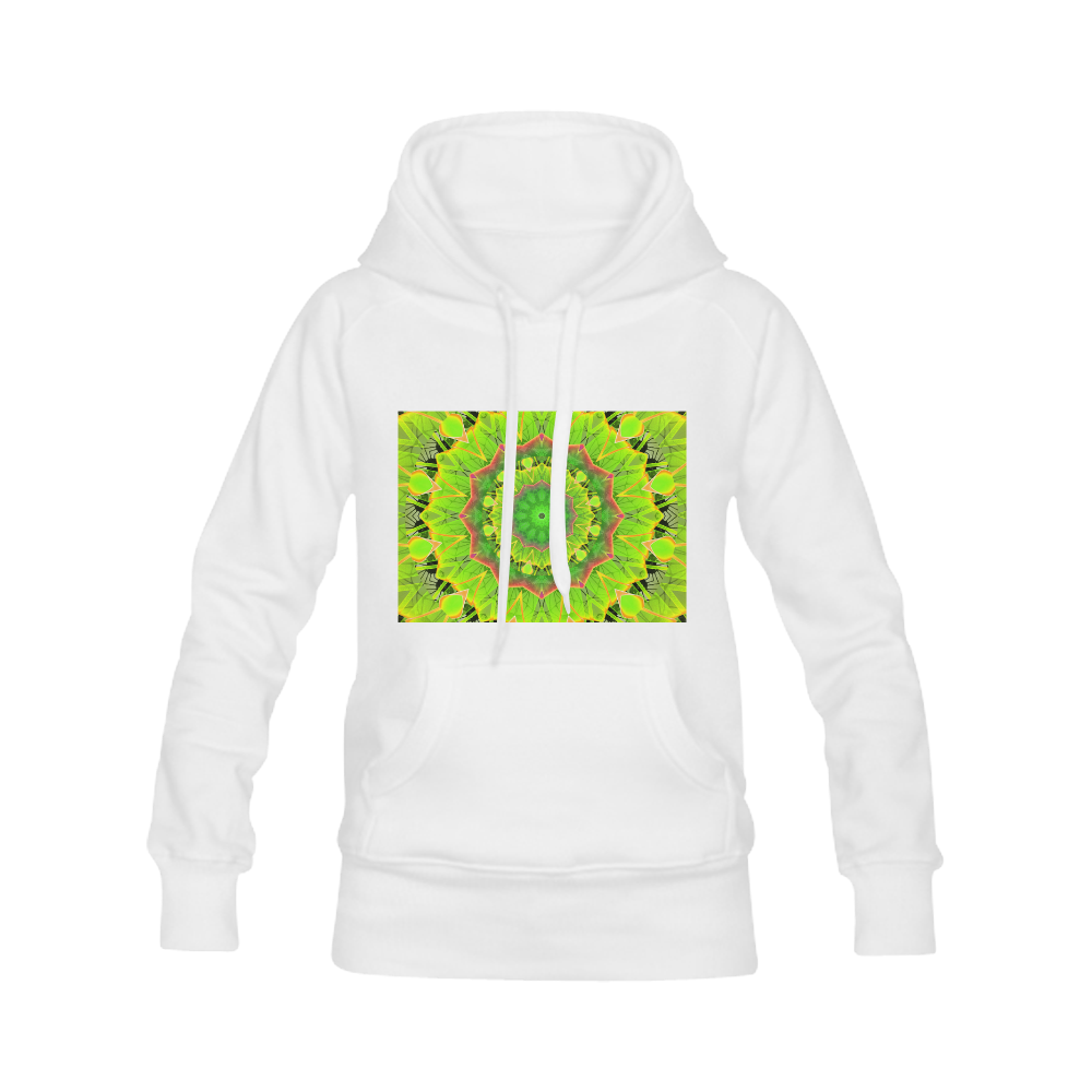 Golden Green Foliage Ferns Abstract Summer Days Women's Classic Hoodies (Model H07)