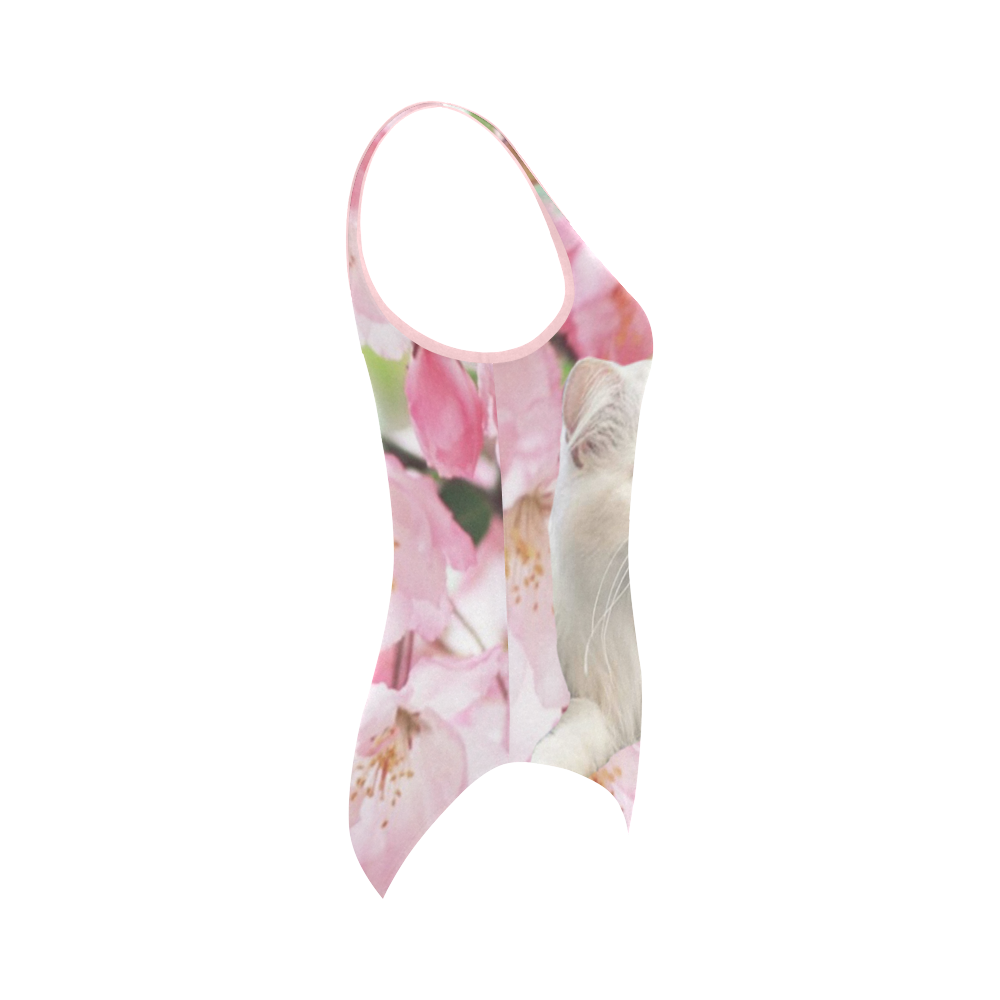 Cat and Flowers Vest One Piece Swimsuit (Model S04)